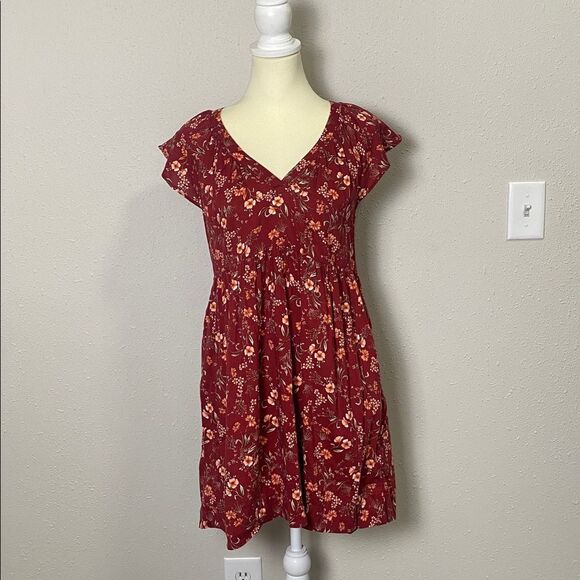 NWT Old Navy Red Fall Floral Short Flutter Sleeve Dress Women's Size XS - Picture 2 of 12